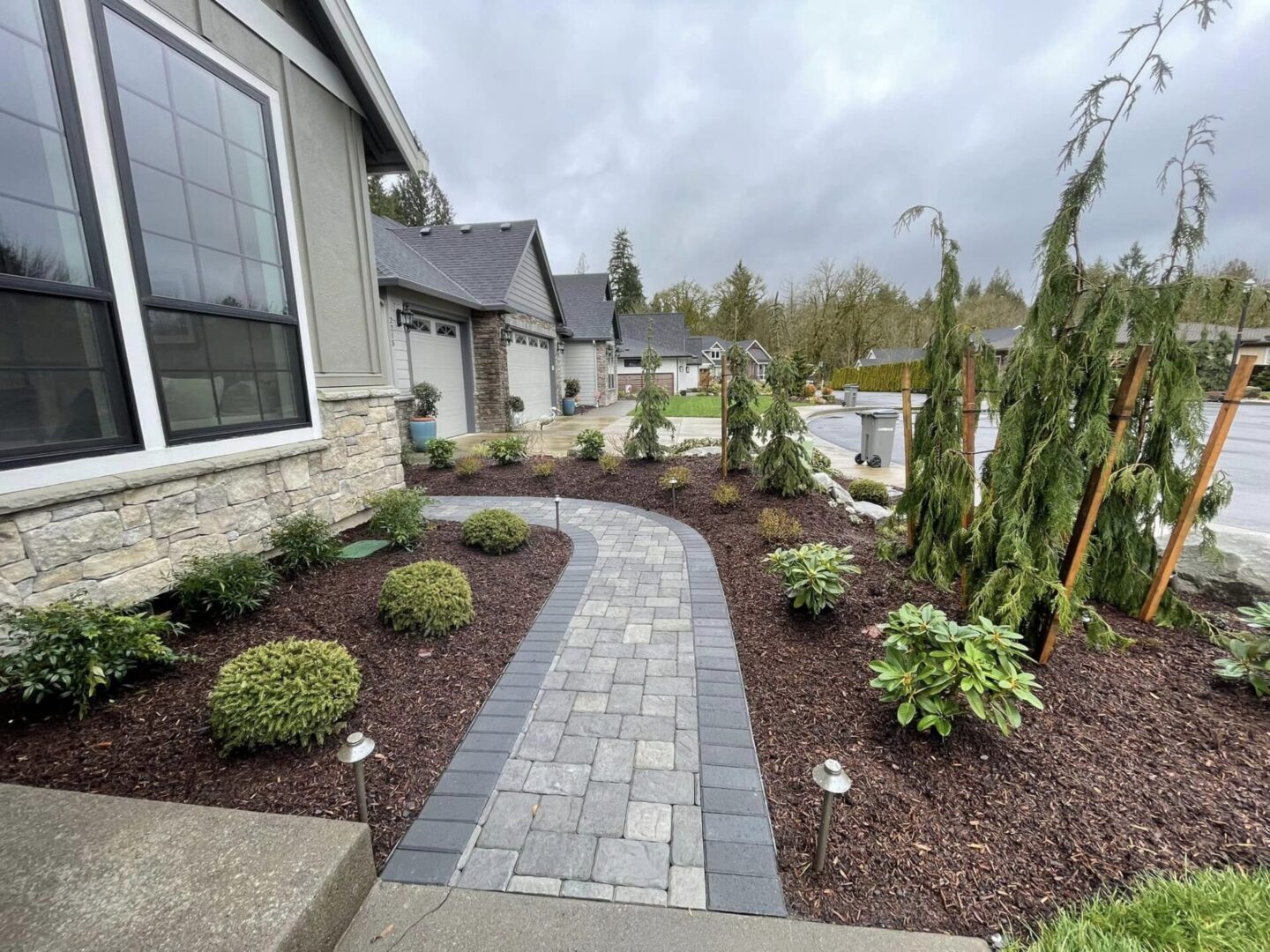 A walkway in the middle of a garden.