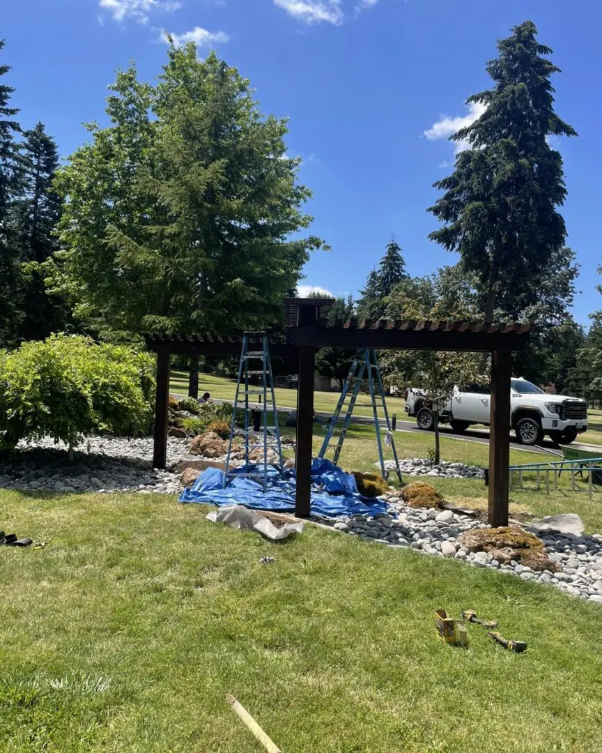 A swing set in the middle of a yard.