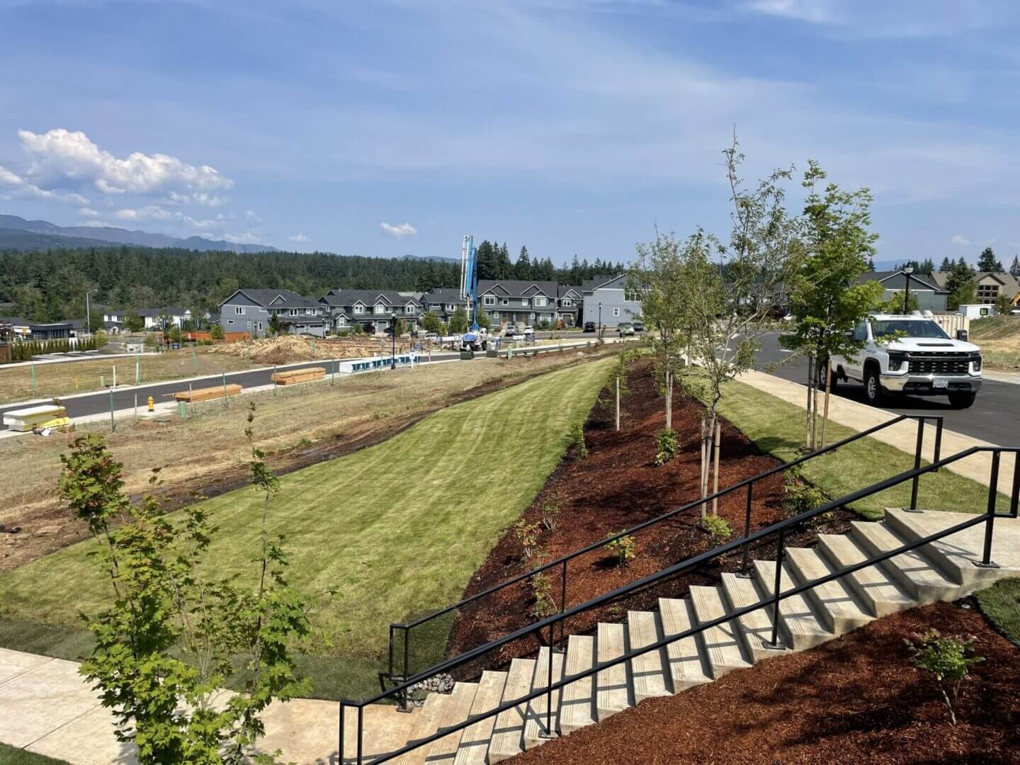 Suburban neighborhood with new construction site.